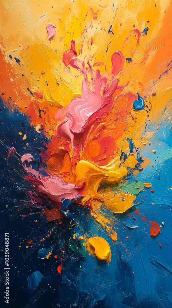 Poster vibrant explosion of colorful paint strokes and swirls creates a dynamic abstract visual with rich t
