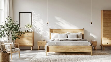 Cozy and Inviting Bedroom with Wooden Furniture