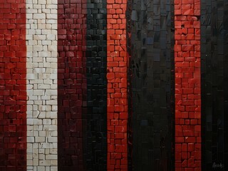 Mosaic brick wall with red and black stripes. 3d rendering
