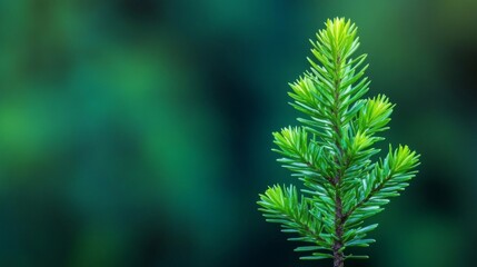 A Single Pine Sprig Against a Deep Green Background