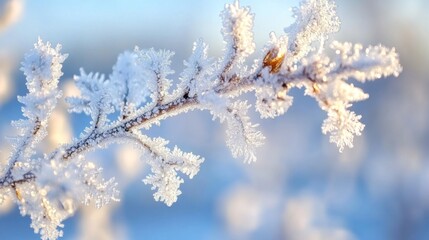 Close-up of a Frosty Branch with a Blurred Background
