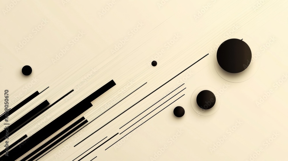 Leinwandbilder black diagonal lines cross a soft, light background, intersecting with circles of varying sizes that