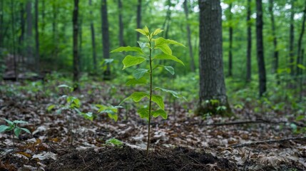 A Single Sapling Growing in a Forest