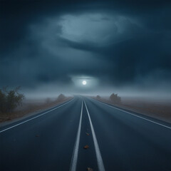 Naklejka premium Driving Down a Night Road Loop Road to the Moon Empty road Runway