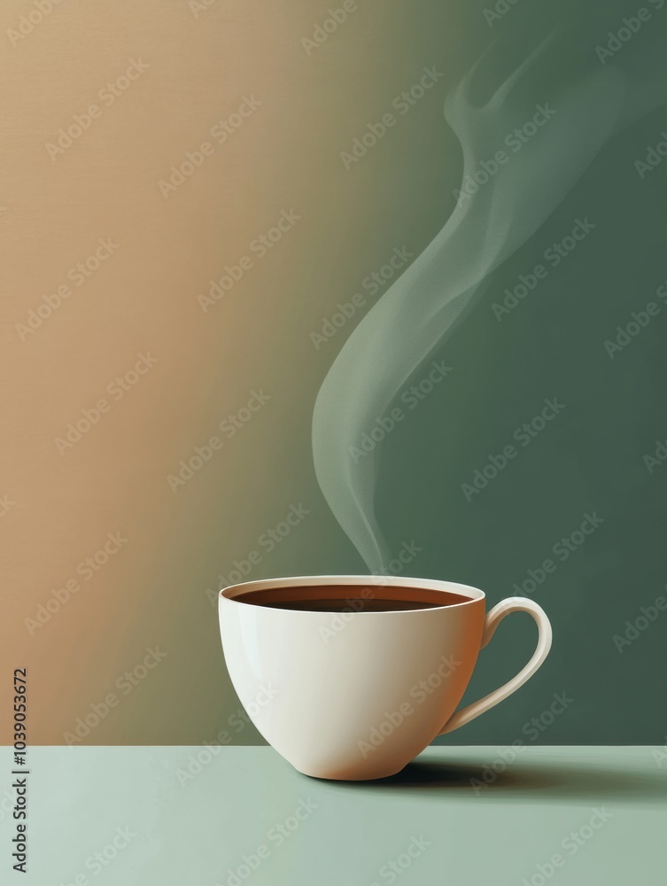 Aufkleber A cup of tea emits gently curving steam, creating a warm and inviting atmosphere in a tranquil setting with soft colors. Generative AI