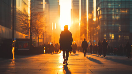 A single person in a stylish urban outfit, walking on a modern city street