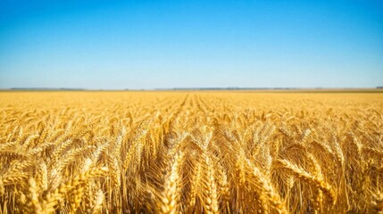 Naklejka premium Golden Wheat Field Under a Clear Blue Sky