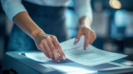 A Hand Placing a Document on a Copier