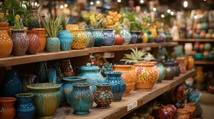 Fototapeta premium A vibrant collection of artisanal crafts highlights imaginative creativity and distinctive craftsmanship at a bustling marketplace.