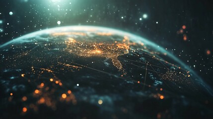 Obraz premium Earth's Surface with Interconnected City Lights and a Network of Lines