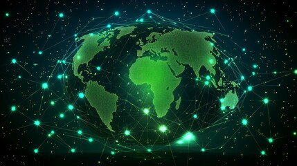 Fototapeta premium Green Earth with Glowing Network Connections and Stars
