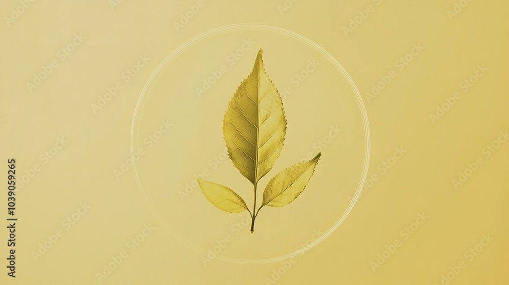 Poster a simple, elegant tea leaf is centered against a soft yellow backdrop, highlighting nature's tranqui