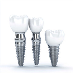 Dental implant tooth set closeup 3d render model on white background