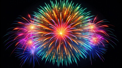 Bright colorful fireworks isolated on black background