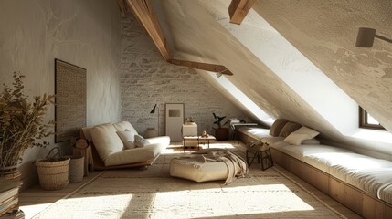 Obraz premium A renovated attic turned into a functional living space