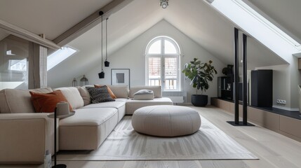 Fototapeta premium A renovated attic turned into a functional living space
