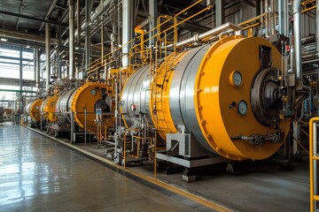 Industrial Factory with Large Yellow Cylindrical Machines