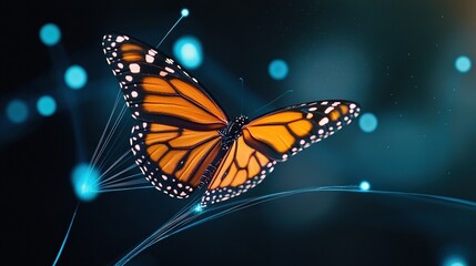   A close-up of a butterfly perched on a plant with water droplets on its wings