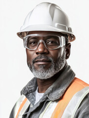 Fototapeta premium Afro american with white helmet and protection glasses