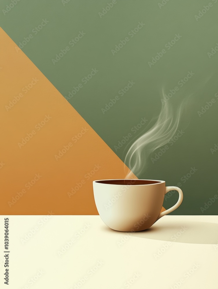 Aufkleber A smooth, steaming cup of tea sits on a table, surrounded by a calming backdrop of muted colors in soft lighting. Generative AI