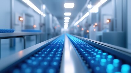 Fototapeta premium Conveyor belt in modern factory, advanced technology in manufacturing.