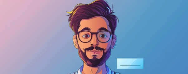 Cartoon-style illustration of a young man with blue eyes and a friendly smile, perfect for avatars or profiles for id cards.