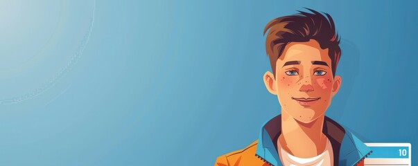 Cartoon-style illustration of a young man with blue eyes and a friendly smile, perfect for avatars or profiles for id cards.