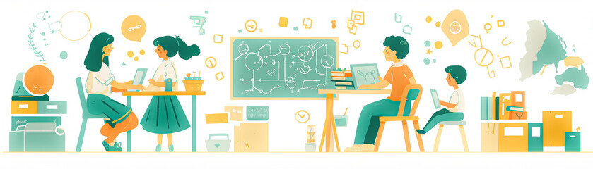 Fototapeta premium A group of people are working in a classroom