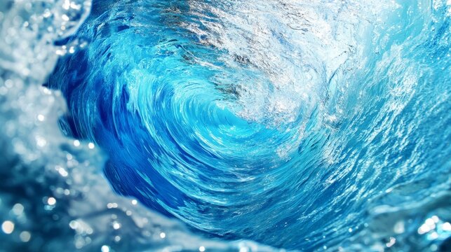 Long blue water vortex close up with space for product close up
