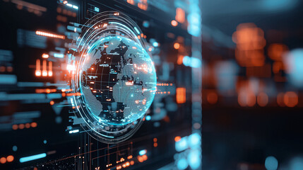 Futuristic digital network background with fiber optics and binary code representing global technology and data communication