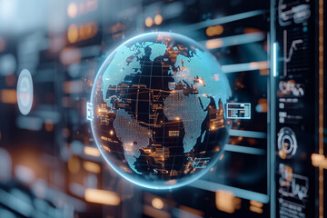 Futuristic digital network background with fiber optics and binary code representing global technology and data communication