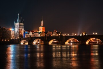 Prague city in night.