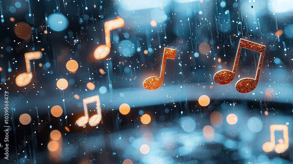 Poster a series of musical notes are floating in the air, creating a sense of movement