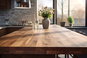 Rustic Wooden Tabletop in Modern Kitchen
