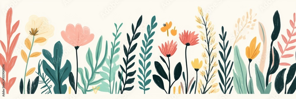 Aufkleber this artwork features charming minimalist doodles of various flowers and leaves that evoke a refresh