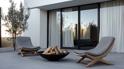 Modern Patio Design with Fire Pit and Chairs