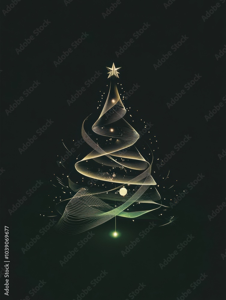 Aufkleber glowing lines form minimalist silhouettes of christmas trees and ornaments, creating a festive decor