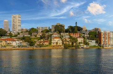 Obraz premium Double Bay and Rose Bay a beautiful affluent and wealthy suburb on Sydney Harbour with small beach and yachts lining the foreshores Sydney NSW Australia