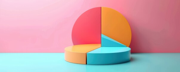 Obraz premium 3D pie chart in pastel colors, representing data visualization, statistics, and business analysis. Free copy space for text.