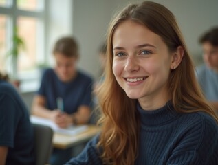 Obraz premium Portrait of a student in the classroom pupil at school pretty student close up