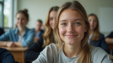 Portrait of a student in the classroom pupil at school pretty student close up