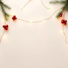 christmas garland mock up copy space, white background, merry christmas and happy new year