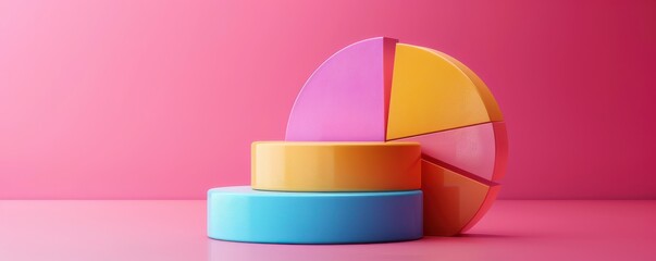 3D pie chart in pastel colors, representing data visualization, statistics, and business analysis. Free copy space for text.