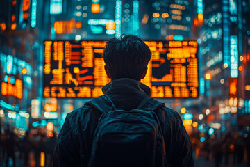Obraz premium A trader following global stock indices, demonstrating the interconnectedness of world markets and the impact of international events on local stocks. Concept of globalization.