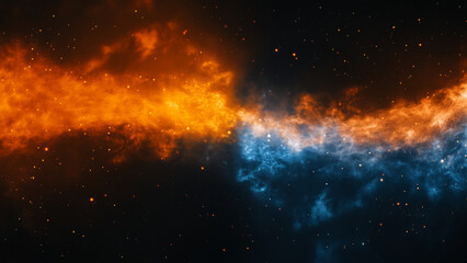 Fototapeta premium Glorious Fusion: Blue and Orange Mist Meeting on a Black Background