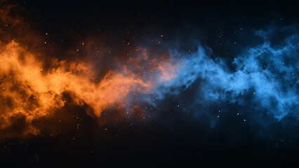 Fototapeta premium Glorious Fusion: Blue and Orange Mist Meeting on a Black Background