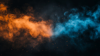 Fototapeta premium Merging Blue and Orange Mist: A Glorious Contrast on Black