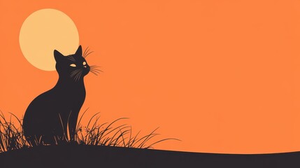 Spooky Black Cat on a Halloween Night
