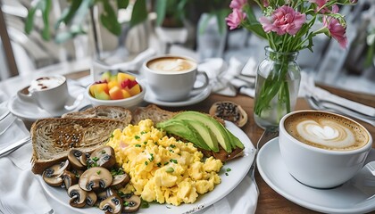 breakfast with coffee and croissant