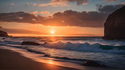 Obraz premium Beach Sunset & Waves Coming